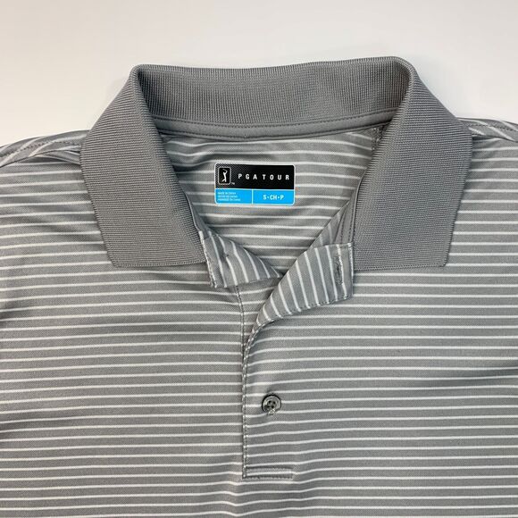 PGA Tour Polo Shirt Mens S Small Gray Striped Short Sleeve Performance Golf - Picture 4 of 11